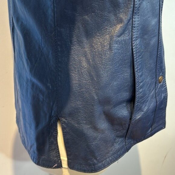 Vintage blue leather jacket snap closure shirt style fitted size S/M by Marquis - Picture 6 of 12